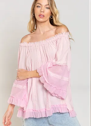 POL Off-The-Shoulder Distressed Top thumbnail 1