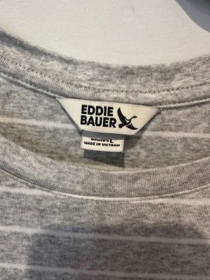 Eddie Bauer Women's Gray White Striped Long Sleeve Crewneck Tee Size L thumbnail 3