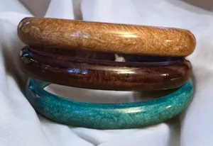 Teal, tan and brown marbled bangle bracelets Multiple thumbnail 1