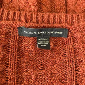 American Eagle Womens Sweater M Rust Cable Knit Crew Neck‎ Pullover Zipper Sides thumbnail 2