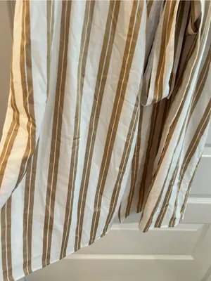 Ann Taylor Striped Wrap Dress Puff Sleeves Tan White Size XXL thumbnail 8