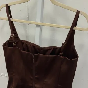 Oh Polly Chocolate Brown Satin‎ Lace Up Corset Top Square Neck US 4 Party Sexy thumbnail 5