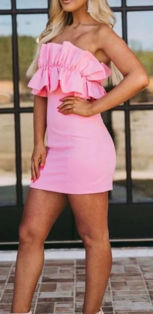 These Three Boutique Pink Ruffle Dress thumbnail 2