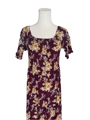 Natural Life - Burgundy Floral Maxi DressBoho Smocked Rayon Midi Maxi Sz XS/S thumbnail 3