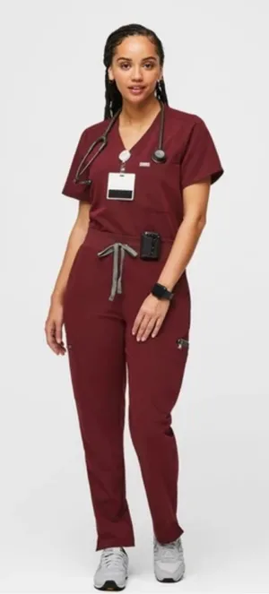 FIGS Yola High Waisted Pant In Burgundy thumbnail 1