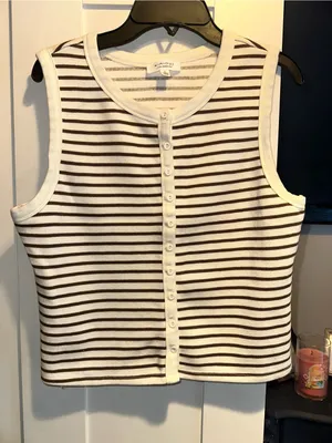 NWOT Kirious Los Angeles Ivory + Brown Stripe Tank thumbnail 2