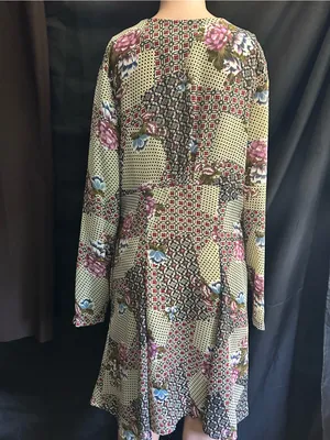 Necessary Objects Vintage Olive Patchwork Floral Midi Dress SM NWT thumbnail 2