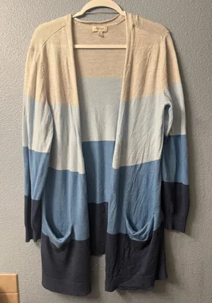 Style & Co. Striped Open Front Cardigan in gray and Blue Tones thumbnail 1