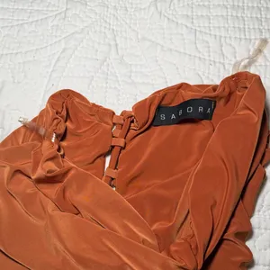 Sabora Terracotta Ruched Mini Dress Orange Size M thumbnail 3
