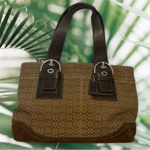 Coach Soho Tote/Shoulder Bag Jacquard Signature Brown Suede - Vintage thumbnail 2