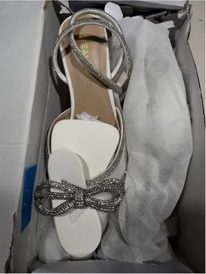 Dream Paris NEW White Wedding Kitten Rhinestone Bow Ankle Strap Closed 2.76”Heels thumbnail 4