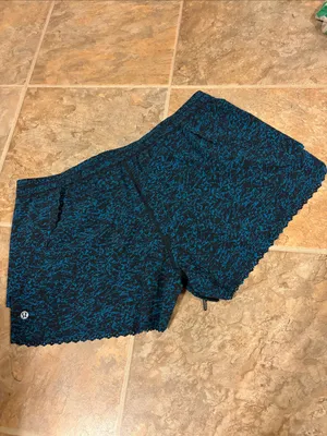 lululemon athletica Black and Teal Patterned Scallop-Hem Athletic Shorts thumbnail 2