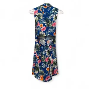 Bershka Blue Colorful Floral Mini Collared Button Down‎ Dress Sz Small thumbnail 2