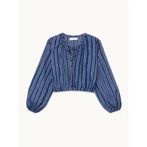NATALIE MARTIN Amelia Top Batik Stripe Navy Cotton Tassel Tie Blouse Top Small thumbnail 11