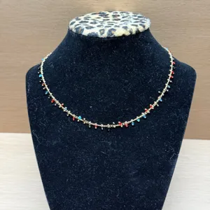 Unbranded Dainty Multi Color‎ Beaded Gold Tone Chain Choker Necklace OS Boho thumbnail 1