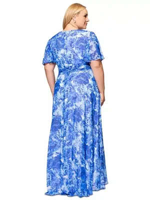 NWT Betsy & Adam Blue Plus Suze Floral Gown Size 20W 20 thumbnail 5