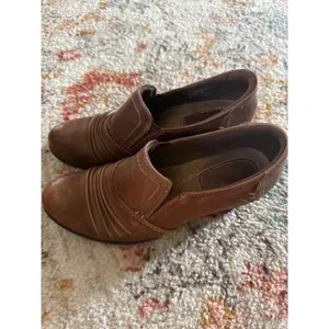 Earth Origins Derby Brown Leather Ruched Block Heel‎ Loafers Womens 7M thumbnail 4