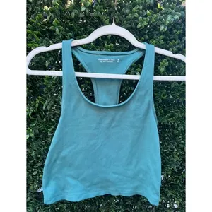 Abercrombie & Fitch Soft A&F Ribbed Racerback Crop‎ Tank Top Teal Blue Medium thumbnail 3