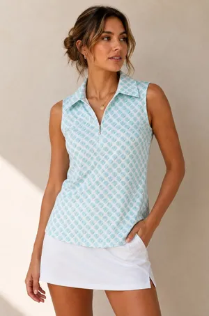 Greg Norman Play Dry Women’s Golf Polo Top Blue Green Shell Print Size Small thumbnail 1