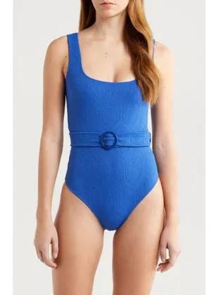 FARM Rio Women's Blue Matelasse Pineapple Belted One-Piece Swimsuit,Medium, $240 thumbnail 3