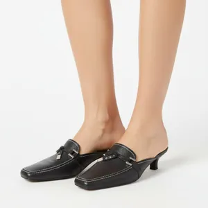 Stuart Weitzman Black Leather Slide On Square Toe Shoes 8.5 thumbnail 1