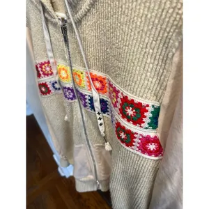 POL Contrast Square Patch Pattern Long Sleeves Hooded Zipper Jacket oversized S‎ thumbnail 2