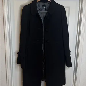 J. Crew 94%wool Classic Black long warm Trench Coat jacket sz 8 thumbnail 3
