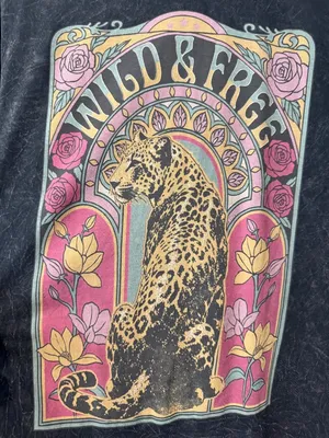 Wild & Free Graphic Boyfriend Tee Size Medium Mineral Wash Leopard Relaxed Fit thumbnail 5