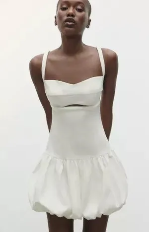 Zara mini dress balloon cut out Elegant off White Sleeveless Dress thumbnail 4