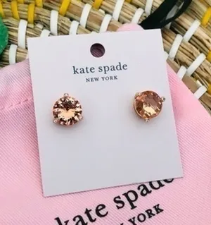 Kate Spade Peach Round Stud Earrings Sparkle Crystal Studs NWT thumbnail 1