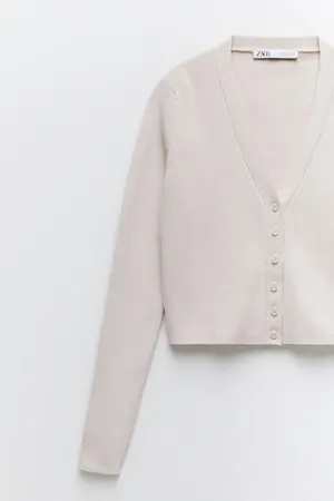 ZARA Beige Cropped Knot Cardigan Top Jacket thumbnail 5