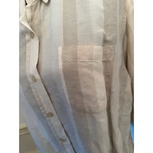 NY&C NY Khakis Neutral Striped Linen Blend Button-Down Shirt Minimalist Coastal thumbnail 4