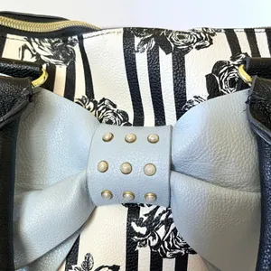Betsey Johnson Blue Bow Faux Leather Floral Stripe Dome Satchel Bag Handbag thumbnail 8