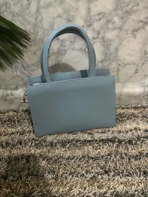 Light Blue Structured Tote Handbag with Gold Hardware thumbnail 5