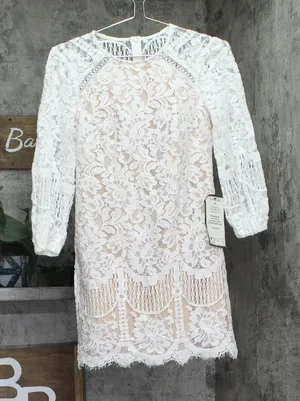 Vince Camuto Petite Jewel-Neck Lace Shift Dress Ivory Off White / Beige Brown 2P thumbnail 1