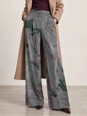 Veronica Beard 0 Robinne Wide Leg Pleated Trousers Gray Green Watercolor Artwear thumbnail 4