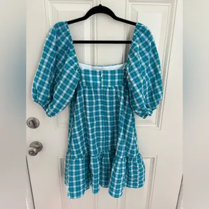 Amanda Uprichard Lucietta in Dress Sutton Plaid Blue Square Neck Size XS thumbnail 4