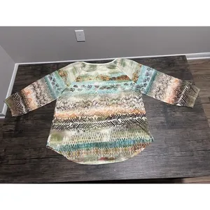 Chicos Boho Top Abstract Tribal Inspired Print Crochet Lace Artsy Size 1 Medium thumbnail 2