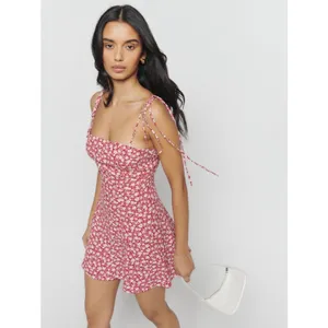 Reformation Presley Mini Dress Crimson Red Ditsy Floral Tie Strap NEW WOMENS 2 thumbnail 6