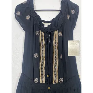 Boston Proper Black Embroidered Beaded Mini Floral Dress Scoop Neck Size S thumbnail 7