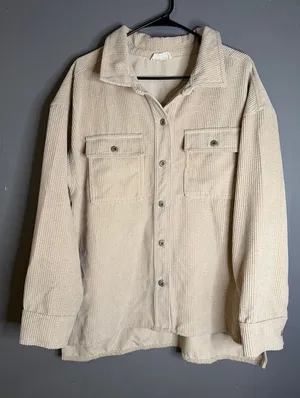New In Boutique Cream Beige Button Up Corduroy Shacket Size Large thumbnail 1