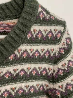 CROFT & BARROW Extra Cozy Sweater Olive Green White Fair Isle Geometric Hearts M thumbnail 4