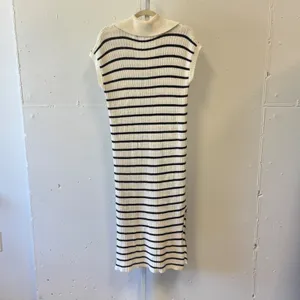 ZESICA Striped Knit Midi‎ Dress White Black Polo Collar Sleeveless Medium Cruise thumbnail 2