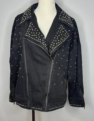 Nasty Gal - Black Studded Denim Jacket thumbnail 1