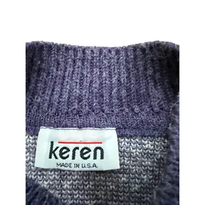 Vintage Keren Abstract Mock Neck Sweater Purple‎ Teal Grannycore Made in USA M thumbnail 3