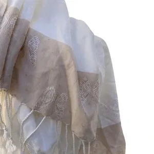 Textured Scarf Fringed Shawl Butterfly Design Neutral Cream 70 x 36 inch​​‎ thumbnail 2