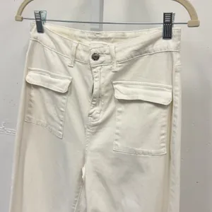 Dokotoo Womens Size 8 Off White Wide Leg Utility Cargo Pants High Rise Denim thumbnail 3