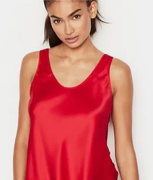 NWOT Victoria’s Secret Red Satin Bow-Back Tank Shirt Sleep Top Sz M thumbnail 1