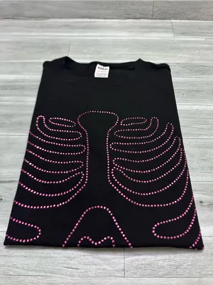 PINK Victoria's Secret Black Tee with Pink Studded Ribcage Graphic L thumbnail 8