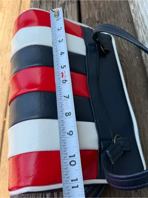 Vintage 70s Becky’s Red White Navy Striped Boxy Satchel Handbag Purse Mod thumbnail 4